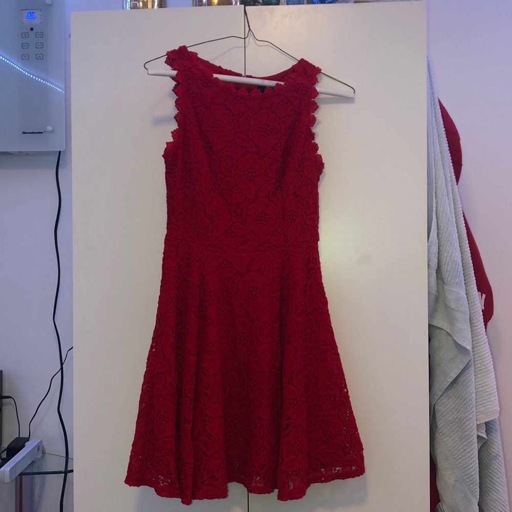 Red lace mini dress